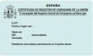 Certificado de Registro de Ciudadanos de la Unión